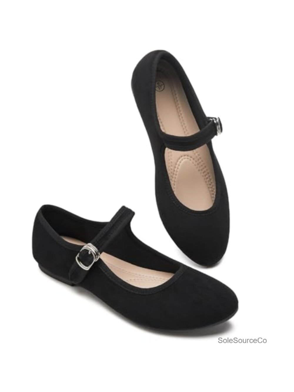 Women's Faux Suede Mary Jane Flats with Adjustable Strap - Memory Foam Insole